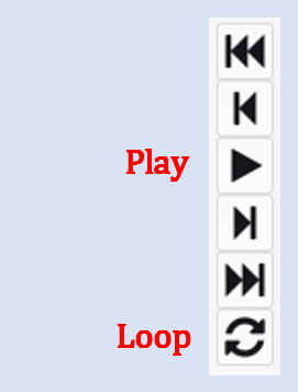 Controlos de reprodução, segundo Play e Loop. Mostra ligar o ciclo antes de julgar o movimento. Play e Loop estão a vermelho junto aos botões da barra de transporte.