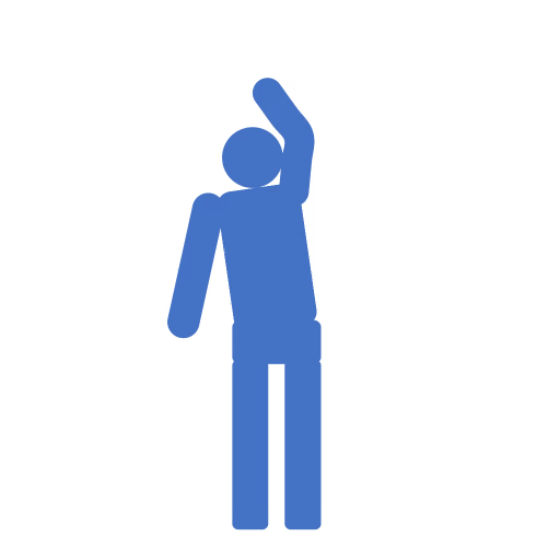 Pictograma acabado a acenar, julgado pelo braço esquerdo que vai e volta. Mostra um ciclo com ossos dobrados exportado para GIF. A figura repete uma pose de braço erguido e outra com o braço para o lado.