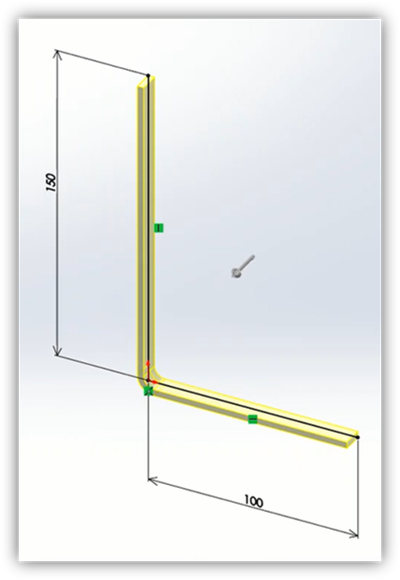 A Base Flange preview, shown in the 3D graphics area. It explains that the profile lines appear as a thick L solid before you accept. The L is highlighted and not yet confirmed with OK.